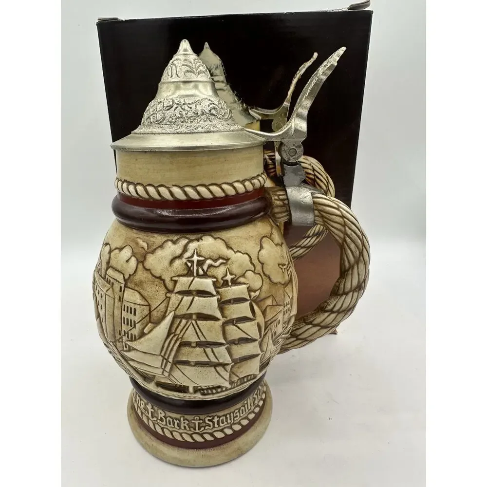 Vintage Avon 1977 Tall Ships Collectors Beer Stein w Lid Hand Made Brazil New